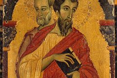 23 Saints Bartholomew and Simon - Master of Saint Francis 1266-75 - Robert Lehman Collection New York Metropolitan Museum Of Art.jpg